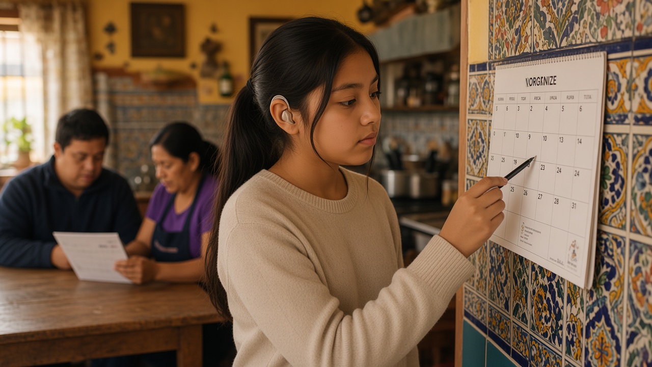 Escena de familias: organiza junto con su familia el calendario semanal.