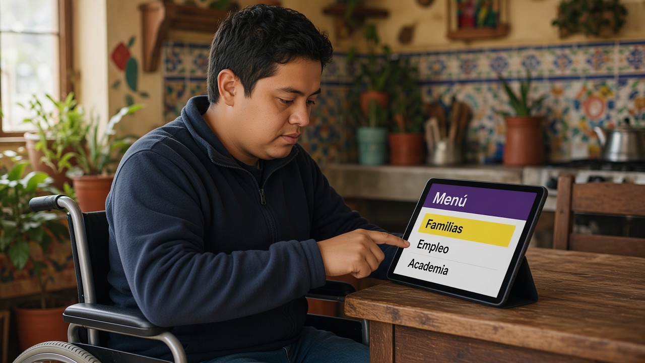 Escena de home: elige una ruta del sitio mientras compara opciones en una tableta.